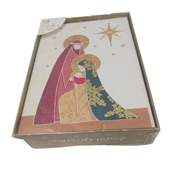 Fancy Box 16 Christmas CARDS GOLD LEAF Baby JESUS Mary Joseph Star Religious - Picture 11 of 16